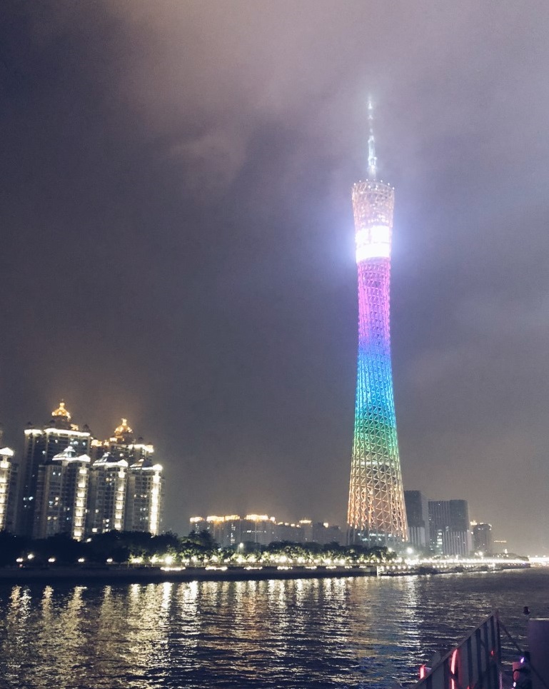 View of the Canton tower from a Pearl River Night cruise